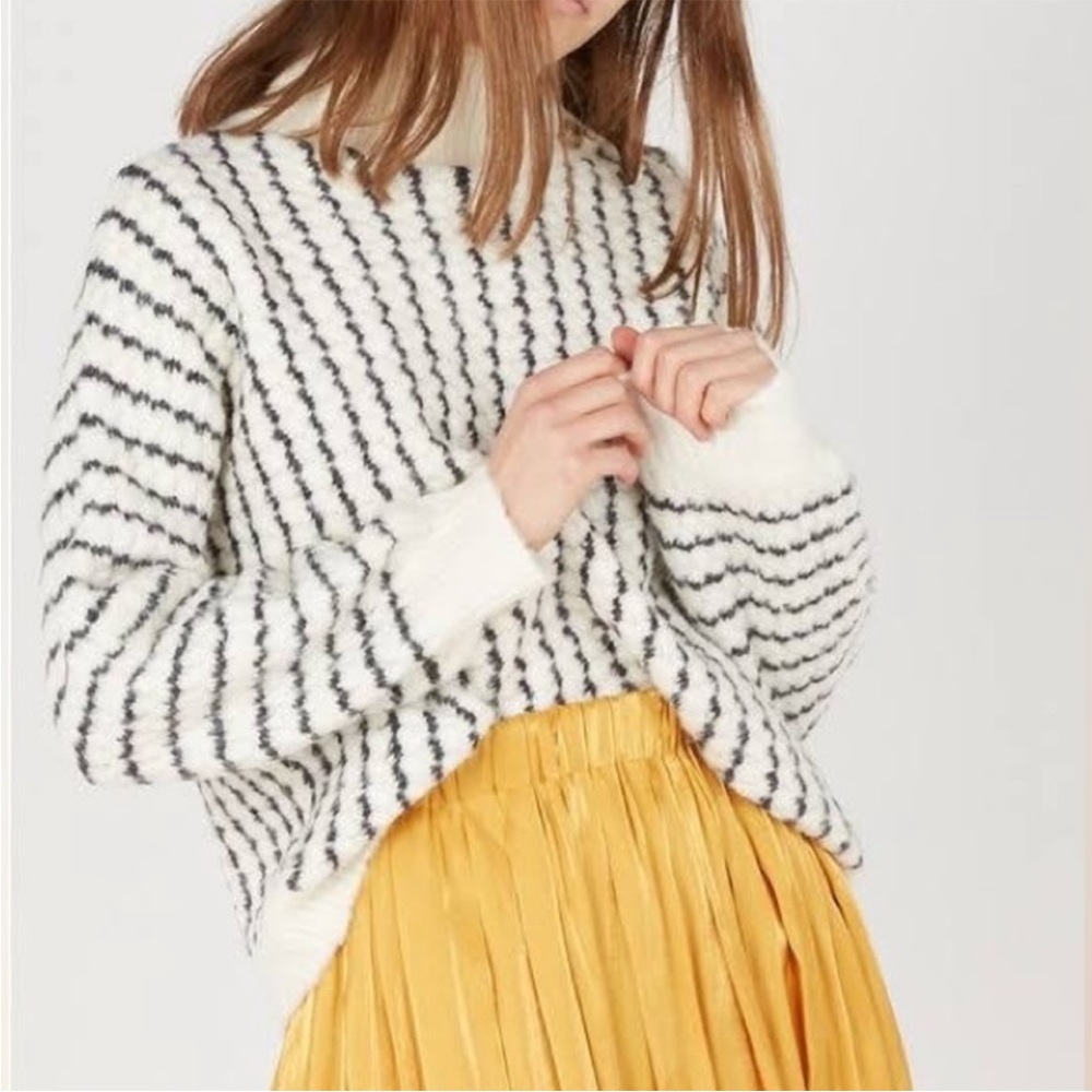 Frnch Paris Button Black White Stripe Sweater